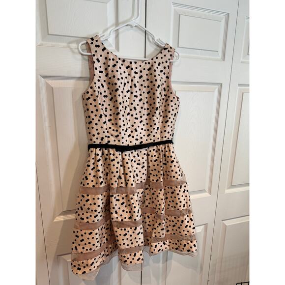 NEW Taylor Blush Black Polka Dot Fit Flare Cocktail Dinner Party Dress - Picture 4 of 8